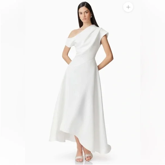 elliatt marissa white one shoulder asymmetrical hem maxi gown dress size medium - Picture 12 of 12